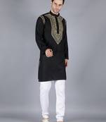 Black embroidered cotton men-kurtas