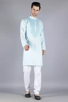 Blue embroidered cotton men-kurtas