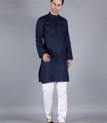 Blue embroidered cotton men-kurtas