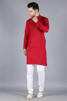 Maroon embroidered cotton men-kurtas