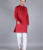 Maroon embroidered cotton men-kurtas