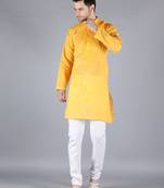 Yellow embroidered cotton men-kurtas