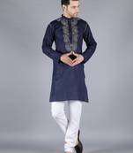 Blue embroidered cotton men-kurtas