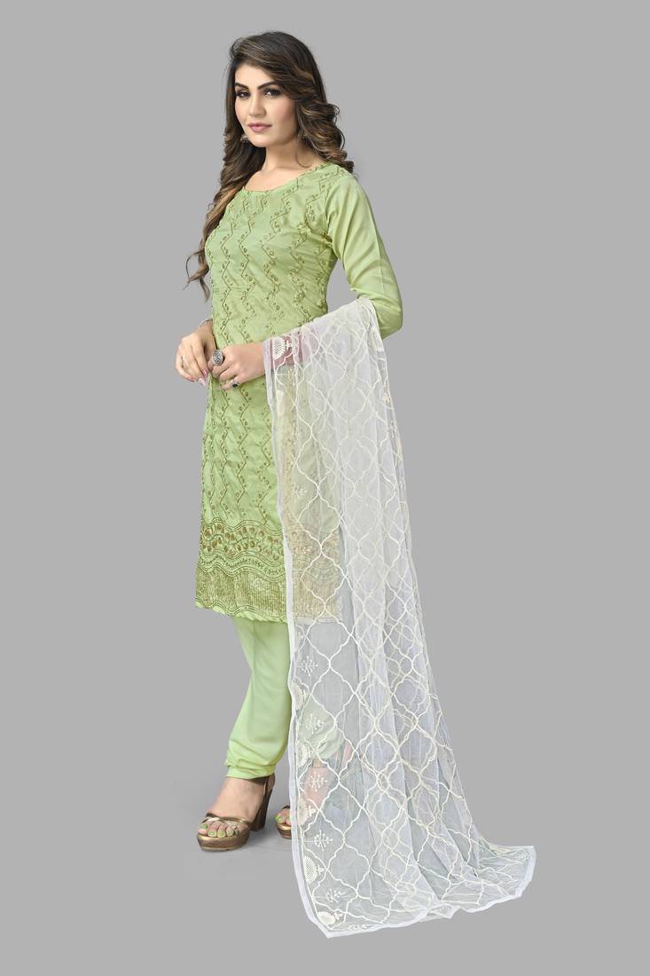 French Crepe Embroidery Unstitched Dress Material