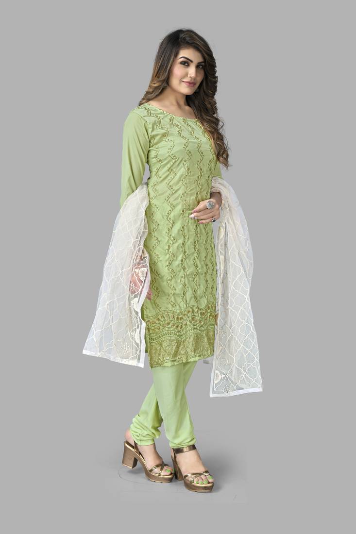 French Crepe Embroidery Unstitched Dress Material