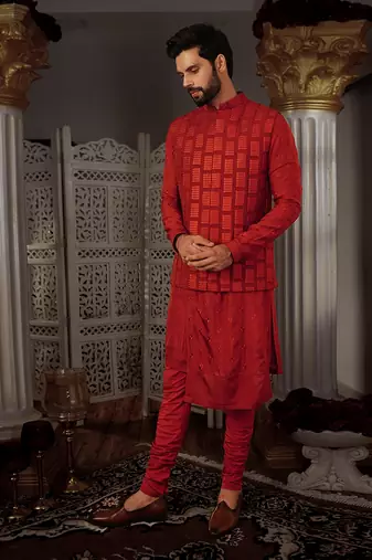 Red Dara Kurta Set