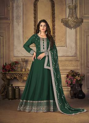 Dark-green embroidered georgette salwar 1
