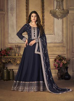 Navy-blue embroidered georgette salwar 1
