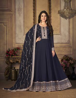 Navy-blue embroidered georgette salwar 2