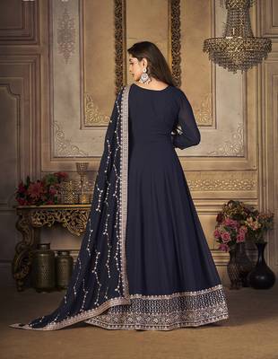 Navy-blue embroidered georgette salwar 3