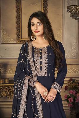 Navy-blue embroidered georgette salwar 4