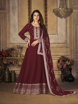 Maroon embroidered georgette salwar 1