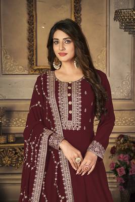 Maroon embroidered georgette salwar 4