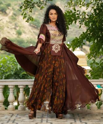 Coco Brown Rangeen Yoke Fusion Set 8