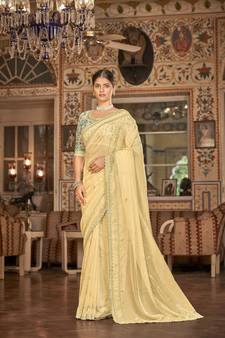 Yellowheavy Zari,Thread Embroidery Workorganzatraditional-Sareeswithorganzablouse