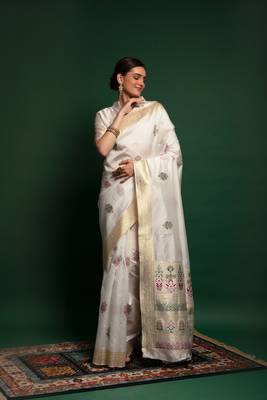 Whiteheavy Wevon Designer Work Silktraditional-Sareeswithsilkblouse 1