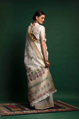 Whiteheavy Wevon Designer Work Silktraditional-Sareeswithsilkblouse 2