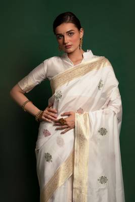 Whiteheavy Wevon Designer Work Silktraditional-Sareeswithsilkblouse 3