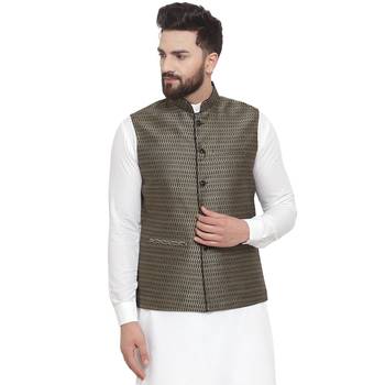 Black Brocade Printed Nehru Jacket 1