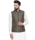 Black Brocade Printed Nehru Jacket