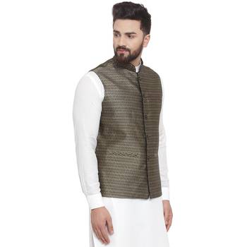 Black Brocade Printed Nehru Jacket 2