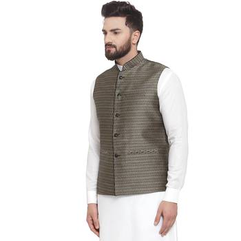 Black Brocade Printed Nehru Jacket 3