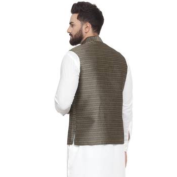 Black Brocade Printed Nehru Jacket 4