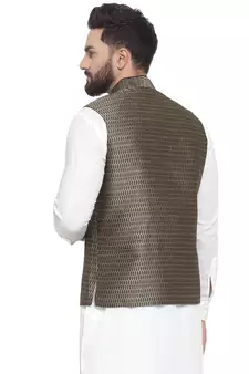 Black Brocade Printed Nehru Jacket
