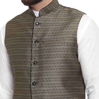 Black Brocade Printed Nehru Jacket 5