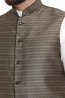 Black Brocade Printed Nehru Jacket