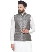Grey Brocade Printed Nehru Jacket