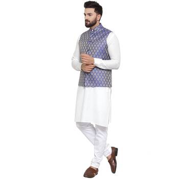Blue Brocade Printed Nehru Jacket 1