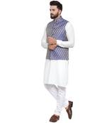 Blue Brocade Printed Nehru Jacket