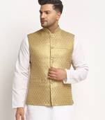 Gold Brocade Printed Nehru Jacket