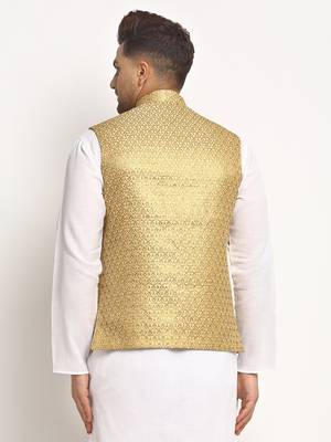 Gold Brocade Printed Nehru Jacket 3
