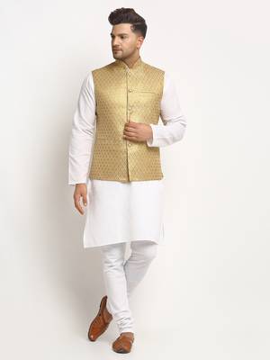 Gold Brocade Printed Nehru Jacket 5