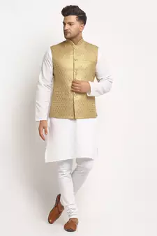Gold Brocade Printed Nehru Jacket