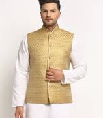 Gold Brocade Printed Nehru Jacket