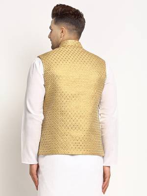 Gold Brocade Printed Nehru Jacket 3