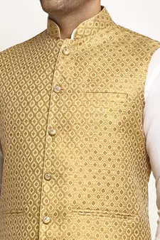 Gold Brocade Printed Nehru Jacket