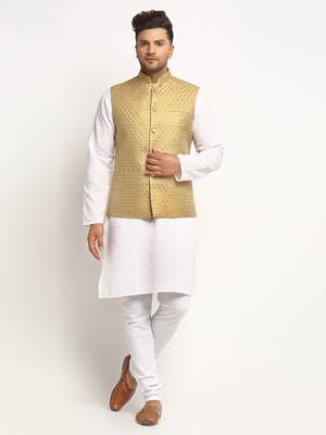 Gold Brocade Printed Nehru Jacket 5