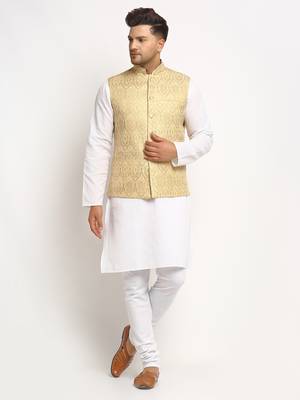 New Designer Men Light Golden Brocade Nehru Jacket With Golden Work By Treemoda 5