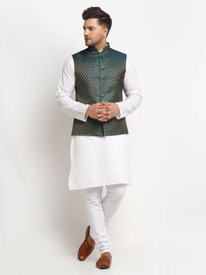 New Designer Men Dark Green Brocade Nehru Jacket With Golden Work 1