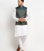 New Designer Men Dark Green Brocade Nehru Jacket With Golden Work