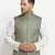 New Designer Men Sapphire Blue Brocade Nehru Jacket With Golden Work By Treemoda