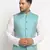 Turquoise Brocade Printed Nehru Jacket for Men