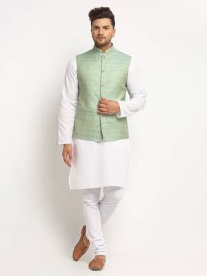Turquoise Brocade Printed Nehru Jacket for Wedding 1