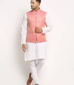 Pink Brocade Printed Nehru Jacket for Men