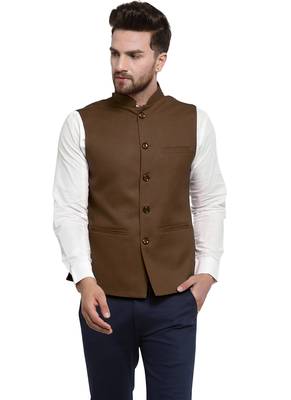 Chocolate Brown Plain Nehru Jacket for Men Stylish Latest Design Suitable for Ethnic Wear 1