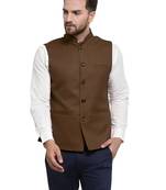 Chocolate Brown Plain Nehru Jacket for Men Stylish Latest Design Suitable for Ethnic Wear